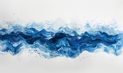 Wall Mural - Abstract night waves in watercolor on a white canvas.