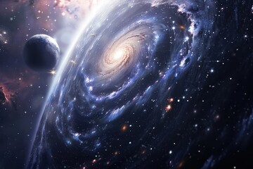 Wall Mural - earth and a colorful spiral galaxy in deep space