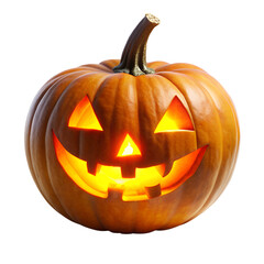 Spooky halloween pumpkin glowing face isolated on white background