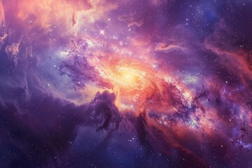 Wall Mural - colorful spiral galaxy with glowing center and stardust in deep space