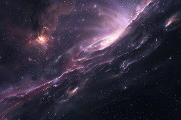 Canvas Print - Majestic space scene with vibrant purple and pink hues, showcasing a swirling spiral galaxy formation amidst a sea of stars.