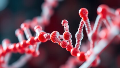 Poster - Abstract DNA Structure with Red and White Beads.