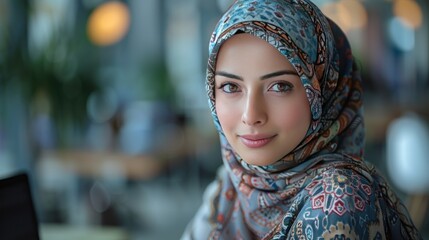 Wall Mural - Portrait of a Young Woman in a Colorful Headscarf