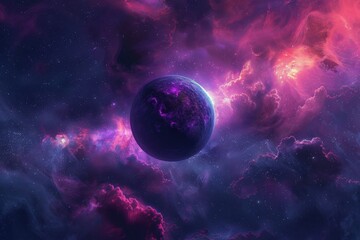 Canvas Print - Purple planet in a colorful nebula