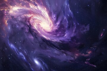 Canvas Print - Majestic Purple Galaxy Swirls with Bright Glowing Center and Stars