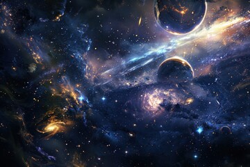 Wall Mural - planets in a colorful nebula