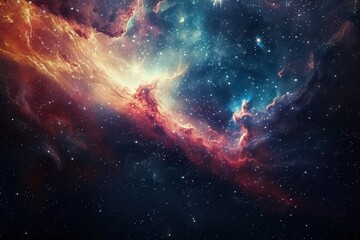 Canvas Print - Colorful and detailed image of a nebula in deep space with bright stars and glowing gas clouds.