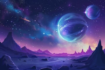 Wall Mural - Purple Nebula and Planets
