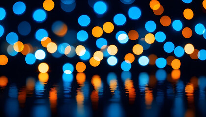 Wall Mural - Blurred colorful lights blue and orange bokeh lights against a dark background 9