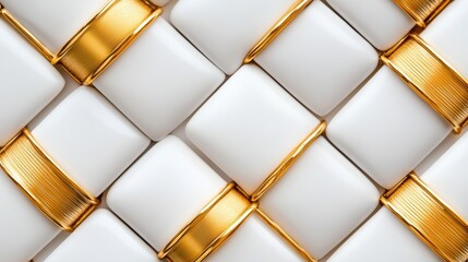 Wall Mural - Eloquent arrangement of white and gold tiles creates a stunning woven geometric pattern