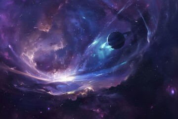 Wall Mural - Colorful Nebula and Glowing Planet