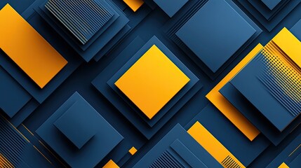 Canvas Print - A colorful abstract design with blue and yellow squares. The squares are arranged in a way that creates a sense of depth and movement. Scene is vibrant and energetic