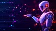 © NEW - Futuristic robot reaching out against a digital backdrop, symbolizing technology and innovation in robotics.
