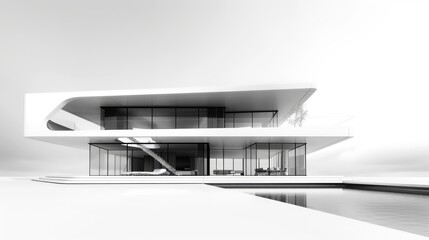 Wall Mural - A photograph of a modern house in black and white, with clean lines and minimalist design