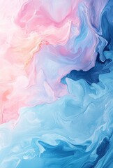 Wall Mural - Gentle liquid waves flowing across the canvas with soft pastel pinks and blues blending seamlessly into one another