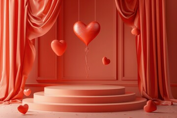 Wall Mural - Podium of Love With Heart-Shaped Balloons