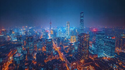 Poster - a view of a city at night from the top of a skyscraper