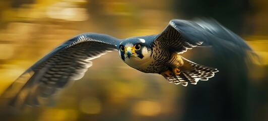 100. A dynamic action shot of a peregrine falcon diving at incredible speed with a blurred background