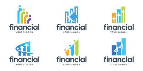 Wall Mural - colorful finance logo with chart arrow up concept design.