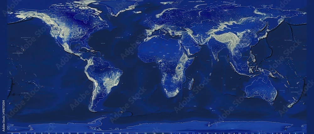 A digital world map with animated lines and dots illustrating realtime ...