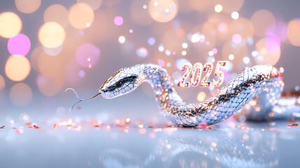 Wall Mural - Shiny Silver Snake with 2025 for a Happy New Year Celebration