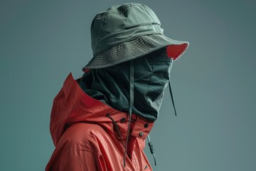 Canvas Print - A man wearing a hat and a red jacket, standing outdoors