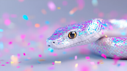 Poster - Holographic Snake with Rainbow Confetti