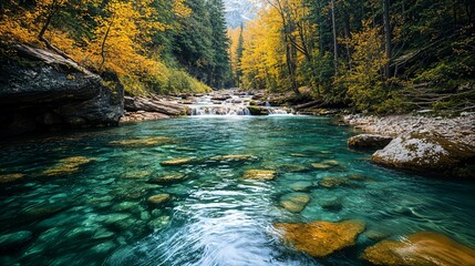 Canvas Print - a river running through a lush green forest