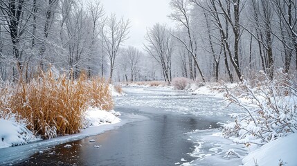 Canvas Print - a river running through a snow covered forest