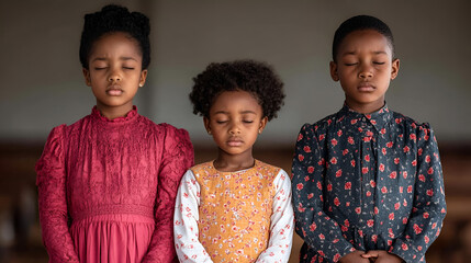 Three African American Children Praying Together,  Faithful and Hopeful