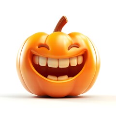 Happy Halloween trick or treat, smile laughing cartoon character of pumpkin  3d style design on white background,Happy Halloween background