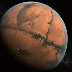 Wall Mural - 3D Planet Mars isolated in dark stary array galaxy solar system red planet
