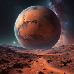 Wall Mural - 3D Planet Mars isolated in dark stary array galaxy solar system red planet