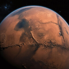Wall Mural - 3D Planet Mars isolated in dark stary array galaxy solar system red planet