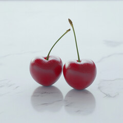 cherry cherries fruit red fresh sweet healthy pair food organic heart-shaped love juicy snack diet dessert closeup 