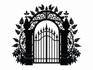 Wall Mural - silhouette gate white background black