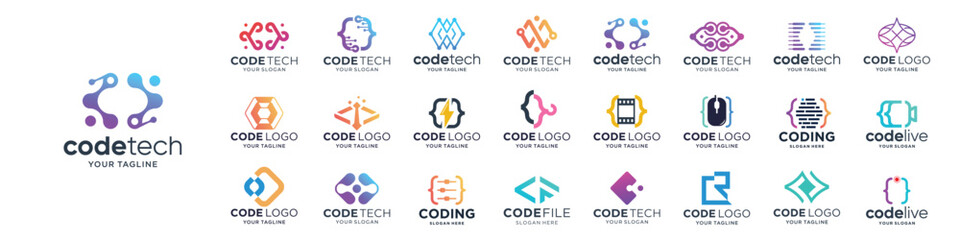 Code tech logo designs, Modern coding logo icon perfect for business of technology and branding.