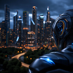 A sci-fi inspired metropolis with intelligent robots managing public services and security