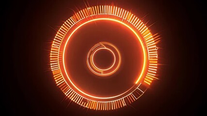 Poster - A captivating circular graphic pulsates with vibrant orange light against a dark backdrop, showcasing intricate design elements.