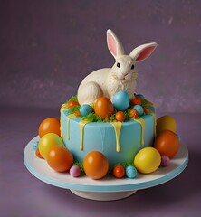 Wall Mural - easter cake with eggs and bunny, ai generated