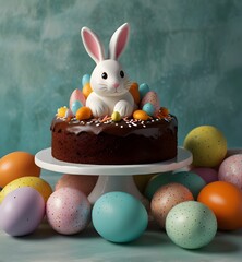 Wall Mural - easter cake with eggs and bunny, ai generated