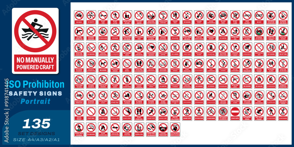 Iso Stop Sign 135 set iso prohibition safety signs v5 size3 a4/a3/a2/a1 Stock Vector ...