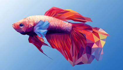 Low polygon vector illustration of a betta, also known as a Siamese fighting fish