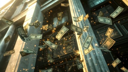 Wall Mural - A bunch of money is flying through the air