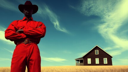 a medium shot portrait of a rugged cowboy standing in a desert landscape symbolizing freedom and adventure perfect for brands promoting outdoor lifestyle ruggedness and exploration