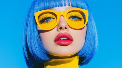 Wall Mural - a medium shot portrait of a young woman with vibrant blue hair dressed in eclectic streetwear symbolizing creativity and individuality ideal for brands targeting youth culture and selfexpression