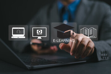 Leinwandbilder - Online course offered by school revolutionizes education, utilizing e-learning and web-based teaching methods to enhance cognition and facilitate study in cyberspace. course, education, online, study