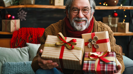 Poster - Man holding many gift boxes