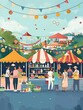 © ChomStyle - Street food festival, colorful stalls, flat design illustration
