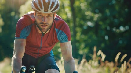 Wall Mural - A person rides a bike down a winding dirt road